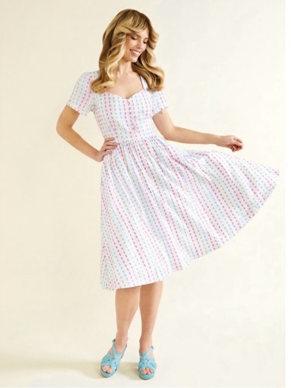 ModCloth Vintage Inspired Sweetheart Fit & Flare Midi Dress Retro Sundress Sz 10